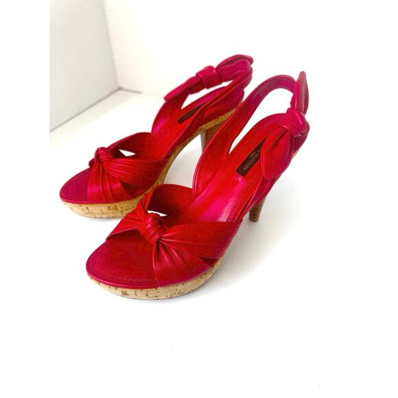 Louis Vuitton Retro Watermelon Pink Slingback Open toe Leather Sandal Heels 37 - Picture 13 of 14